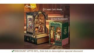 CUTEBEE DIY Book Nook Kit Miniature Dollhouse with Light Wooden Bookshelf Insert Retro Boo