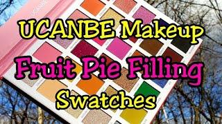 Swatches of the fun UCANBE Makeup - Fruit Pie Filling Eyeshadow Palette