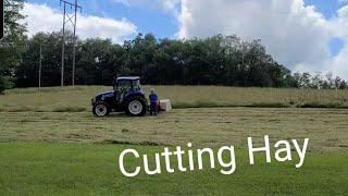 Cutting Hay with a Kuhn Mower and New Holland Powerstar 75 Tractor