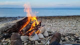 Shore camp and a driftwood fire. Somewhere below Creag Ghlas Laggan