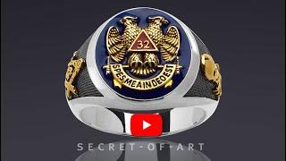 Masonic Ring Freemason AASR Silver 925 Scottish rite 32rd degree 24K-Gold-Plated