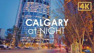 Walking in Calgary at Night | City Tour [4K]