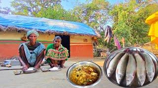 80years old grandma cooking FISH CURRY with TOMATO and eating with hot rice || village cooking life