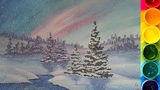 Пошаговый урок по рисованию Зимнего пейзажа гуашью