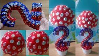 Diy number candy design and marshmallow bouquet for birthday