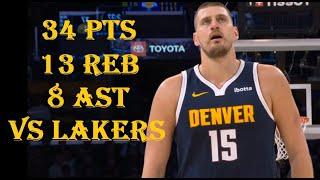 Nikola jokic 34 Pts 13 Reb 8 Ast Denver Nuggets vs LA Lakers HIGHLIGHTS