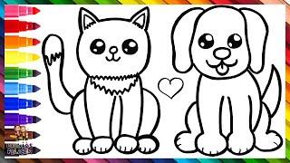 Cómo Dibujar Un Gato Y Un Perro ️ Dibuja y Colorea Un Lindo Gato Y Un Perro  Dibujos Para Niños