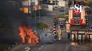 SCDF putting out car on fire at Maris Stella