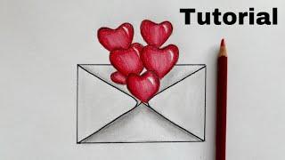 How To Draw A Heart Envelope | Color Pencil Tutorial