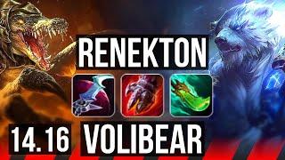 RENEKTON vs VOLIBEAR (TOP) | 7 solo kills, 12/3/7, Dominating | NA Master | 14.16