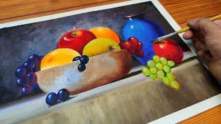 Realistic Still life | Fruit basket |  Oil Painting | Fruits drawing for beginners