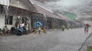 Heavy Rain Accompanied by Powerful Thunder in Village Life | ASMR Rain and Thunder Sounds For Sleep