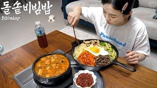 Real Mukbang:) Making 10 servings of bibimbap in a earthen pot(?)  Cheonggukjang, red pepper paste