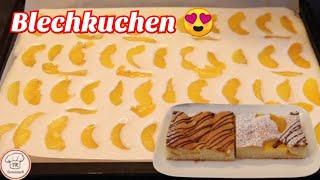 Blechkuchen Rezept fluffig mit Pfirsich /Şeftali Kek / so einfach