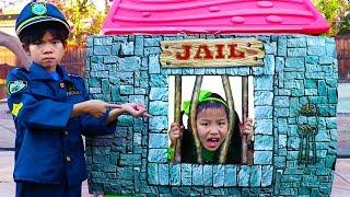 Emma Pretend Play as Cop LOCKED UP Jannie in Jail Playhouse Toy for Kids