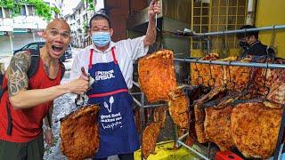 UNIQUE Street Food in Malaysia - SUPER CRISPY PORK BELLY + CHINESE CHAR SIU BBQ PORK IN KUALA LUMPUR