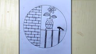 Beautiful Circle Art Drawing | Flower Vase and Bird Design | Easy Step-by-Step Tutorial