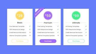 Responsive Pricing Tables using only HTML & CSS | Price Cards in HTML & CSS