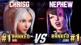 SF6 ▰ CHRISG (#1 Ranked Mai) vs NEPHEW (#1 Ranked Juri) ▰ High Level Gameplay