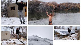 SNOWFALLING TIME COLD WATER LAKE MI SWIMMING CHALLENGE KIYA DONE...