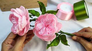 DIY satin ribbon roses/how to make english Roses with satin ribbon easy