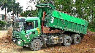 Xe Ô Tô Tải Ben Dongfeng Hoàn Huy Màu Xanh Chở Và Đổ Đất | Dump Truck Excavator | TienTube TV