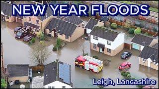 NEW YEAR FLOODS - 2025 - new years day - Leigh , Lancashire, drone footage #djidrone