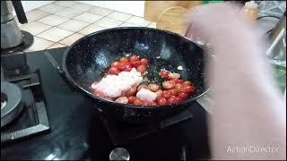 hola famili recetita espinacas con tomates cherry y gambas 
