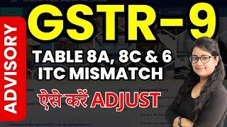 GSTR 9 ITC mismatch treatments in Table 8A, 8B, 8C, 8D & Table 6 of FY 22-23, 23-24, 24-25 advisory