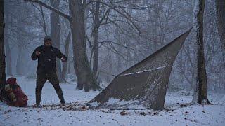 2 Days of Survival Camping in a Fierce Blizzard – Raised Survival Shelter in Snowstorm!