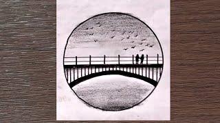 Beautiful circle scenery drawing || easy bridge drawing || creativity Tripura drawing