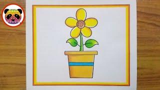 Flower Pot Drawing / Simple Flower Pot Drawing / Flower Vase Drawing / Flower Pot Drawing Easy