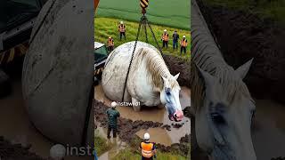 Heroic Farmers Rescue Heavy Horse Stuck in Mud | Heartwarming Animal Rescue ️ #horse #humanity #re