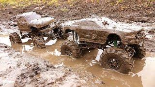 RC ADVENTURES - MUD TRUCKS in a BoG RACE - "Monster MUD-STANG" vs "FRANKENSTEiN"