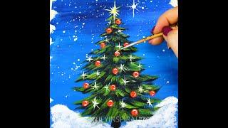 Simple Christmas TREE Step by Step Acrylic Painting on Canvas for Beginners