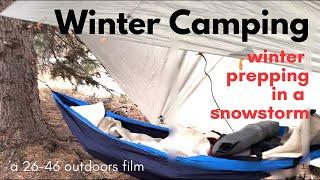 Winter Camping: Winter Prepping in a snowstorm   4K