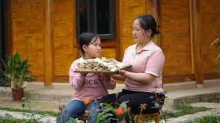 Digging bamboo shoots to stuff with meat, Daughter happy to get new bicycle