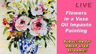 How to Paint Flowers in a Vase 3D Oil Impasto Art Tutorial with Palette Knife