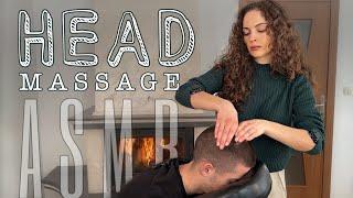 Amazing ASMR Head and Scalp Massage With Fireplace Sounds - ASMR Fireplace Burning