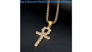 Review Hip Hop Iced Out Ankh Cross Pendant Necklaces Mens Women Egyptian Gold Color Stainless Steel