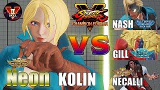 SFV CE  Neon (Kolin) vs Nashiro (Nash) & Gill & Necalli [season 5] VS2