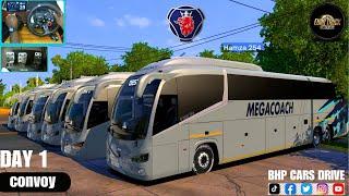 Driving a MegaCoaches Bus Across Europe [ 3 Man Online Convoy [ETS]-[ g29 steering wheel Gameplay ]