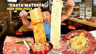 "Pasta Waterfall" DEEP DISH Pizza & $100 VERY TRADITIONAL Japanese Shabu Hotpot in Tokyo Japan