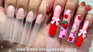 PINK & RED STRAWBERRY POLYGEL NAILS CHARM NAIL DESIGN & POLYGEL APPLICATION | Live Stream