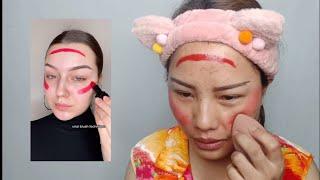 Northeast indian girl tries viral blush technic makeup trends