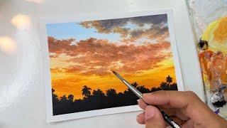 Sunset painting tutorial/ cloud painting technique /Acrylic painting for beginners