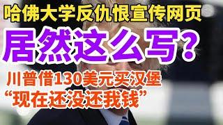 炸了！哈佛大学反仇恨宣传网页居然这么写？无语！！...“川普问我借了130美元买汉堡，到现在还没还我钱！”