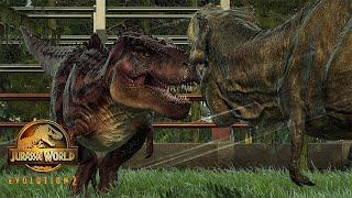 REXY (Dominion) VS TARBOSAURUS (Camp Cretaceous) During a Storm!! | Jurassic World Evolution 2