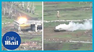Moment Russian armoured vehicle goes out of control after Ukraine missile hit
