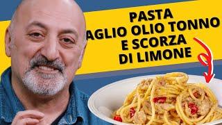 Pasta aglio olio tonno e scorza di limone